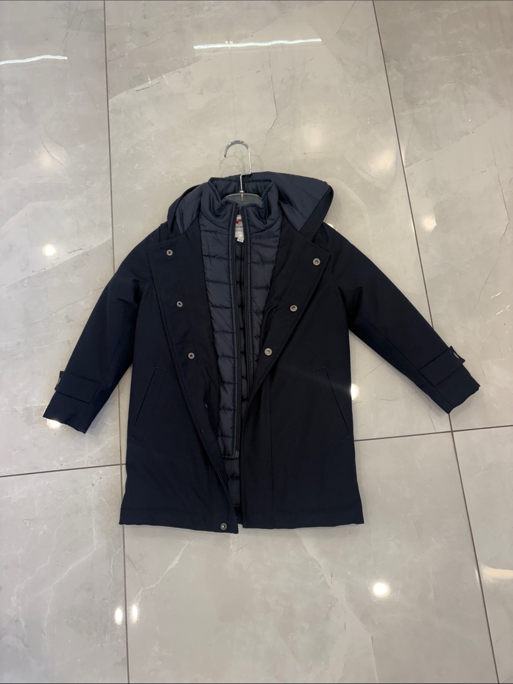 Appaman Navy Hooded Puffer Coat with Quilted Vest Liner
